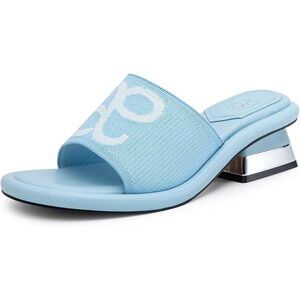 Cosy Island Womens Light Blue Logo Knit Slide Block Heel Sandals Size 6.5